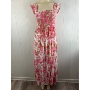 Area Stars Women’s Pink White And Neutral tie-dye Smocked Midi Dress Size Medium